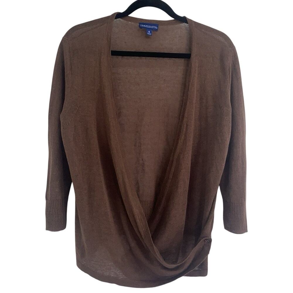 TRAVELSMITH Open Front Cardigan Wrap 100% Linen Brown Small